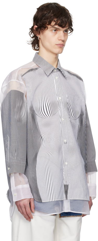 Skjorte Jean Paul Gaultier Jean Paul Gaultier Pinstripe Body Morphing Shirt Hvid | 25/33-F-CH080I-C566-0001, 1