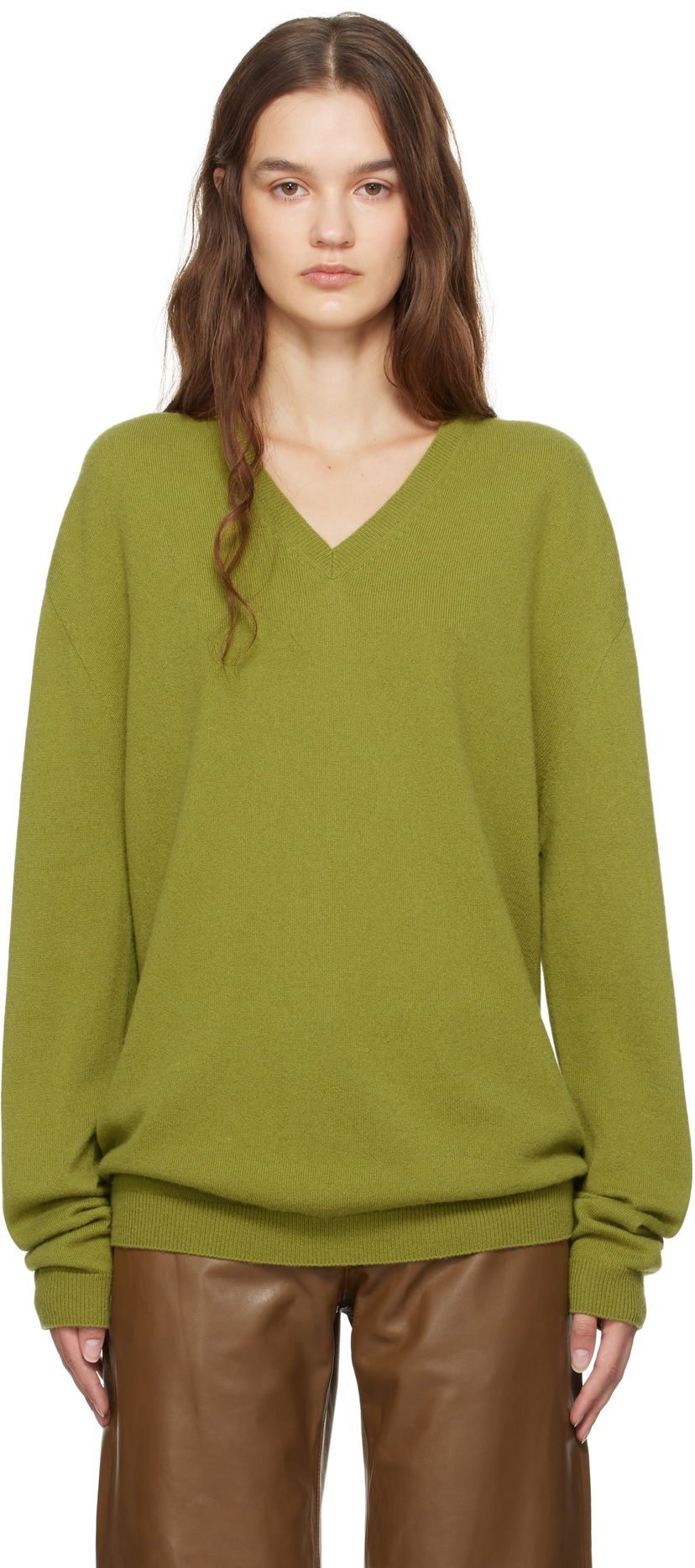 Sweater The Row Isaora V-Neck Knit Sweater Grøn | 8568-Y556