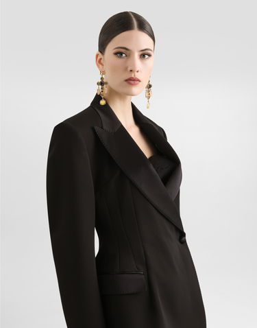 Jakke Dolce & Gabbana Dolce & Gabbana Double-breasted Wool Gabardine Tuxedo Jacket Sort | F297FTFU21EN0000, 3