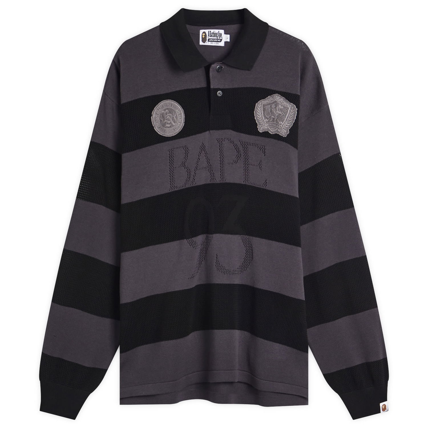 T-shirt BAPE A Bathing Ape Jacquard Multi Logo Stripe Relaxed Fit Long Sleeve T-Shirt, Size Large Grå | 001LTL301309M-BLK, 0