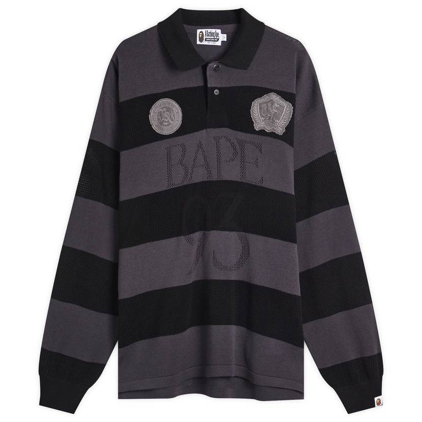 T-shirt BAPE A Bathing Ape Jacquard Multi Logo Stripe Relaxed Fit Long Sleeve T-Shirt, Size Large Grå | 001LTL301309M-BLK
