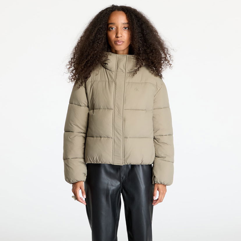 Puffer jakke CALVIN KLEIN Jeans Logo Short Hooded Puffer Jacket Gray Beige | J20J224112 PAV