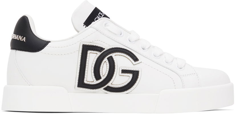 Sneakers og sko Dolce & Gabbana White & Black Portofino Sneakers Hvid | CK1545 AC330