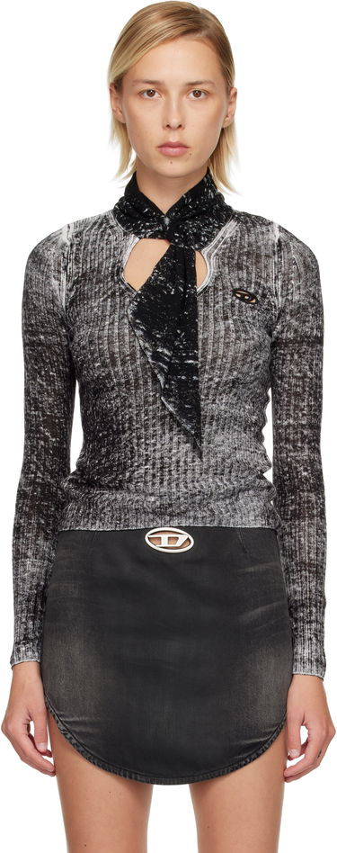 Sweater Diesel M-Elan Distressed Rib Knit Scarf-Neck Sweater Sort | A18866 0BJBR, 0