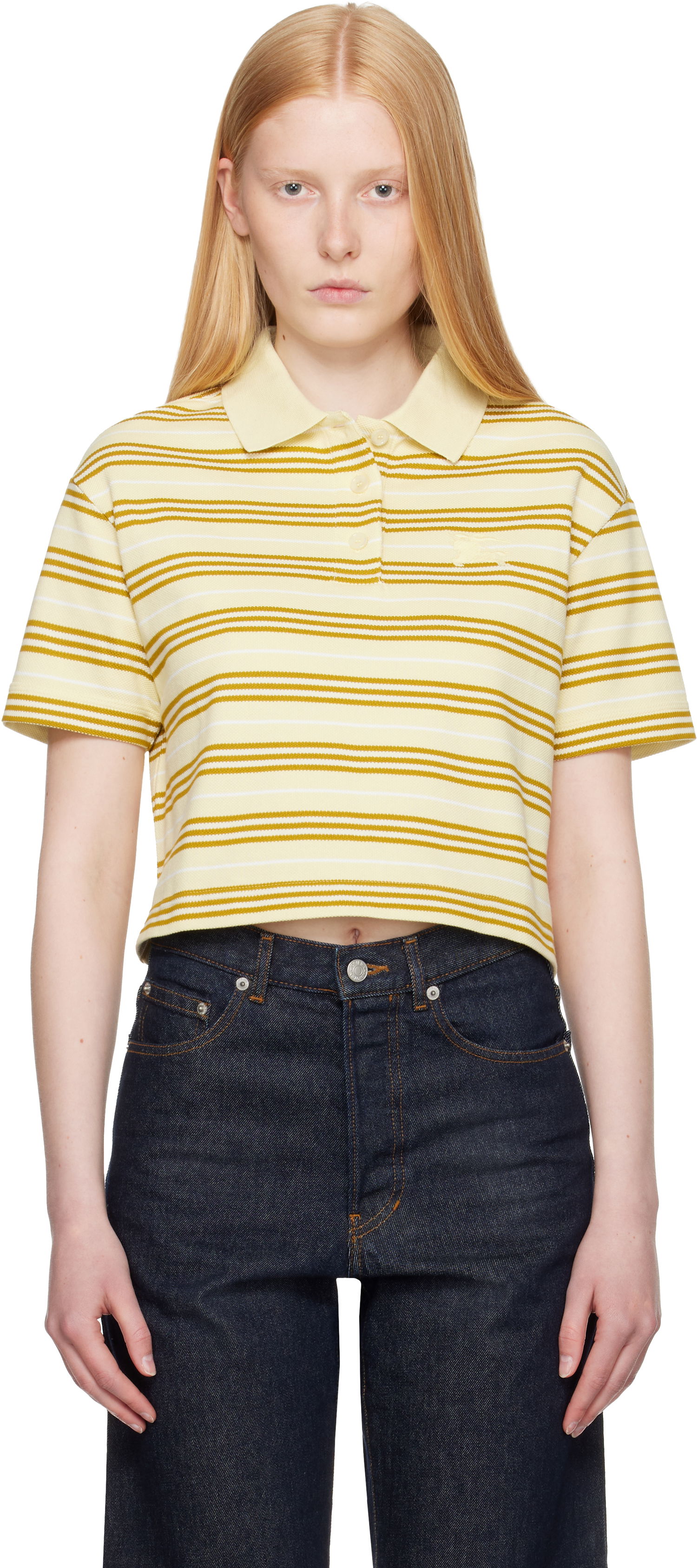 Polo skjorte Burberry Burberry Cropped Striped Polo Gul | 8106271, 0