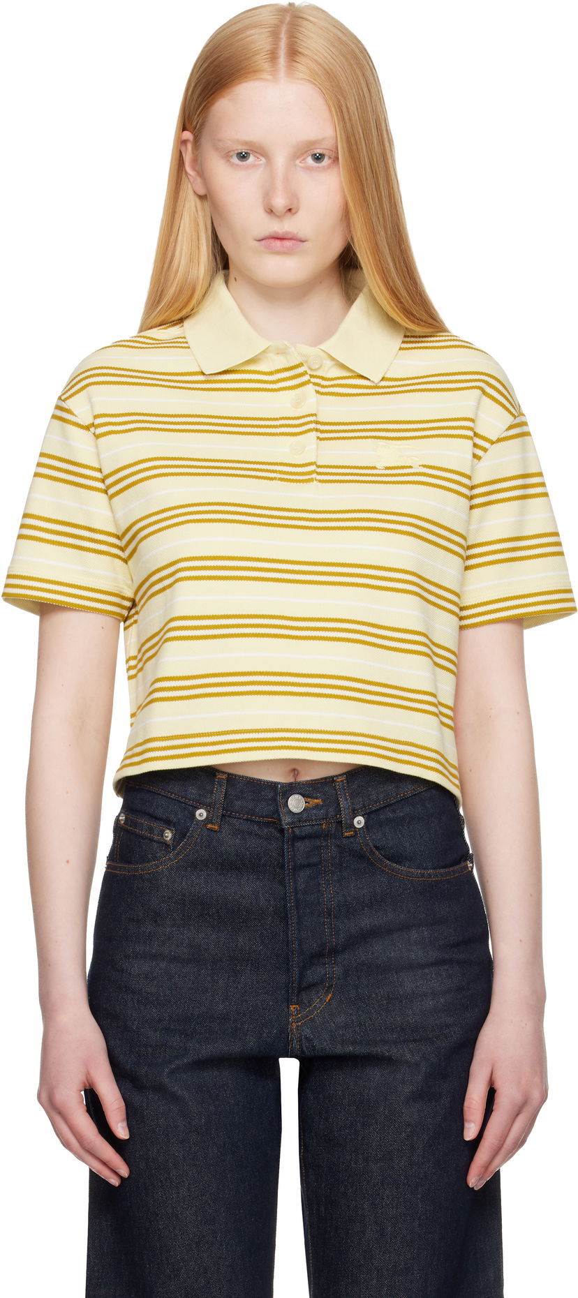 Polo skjorte Burberry Burberry Cropped Striped Polo Gul | 8106271