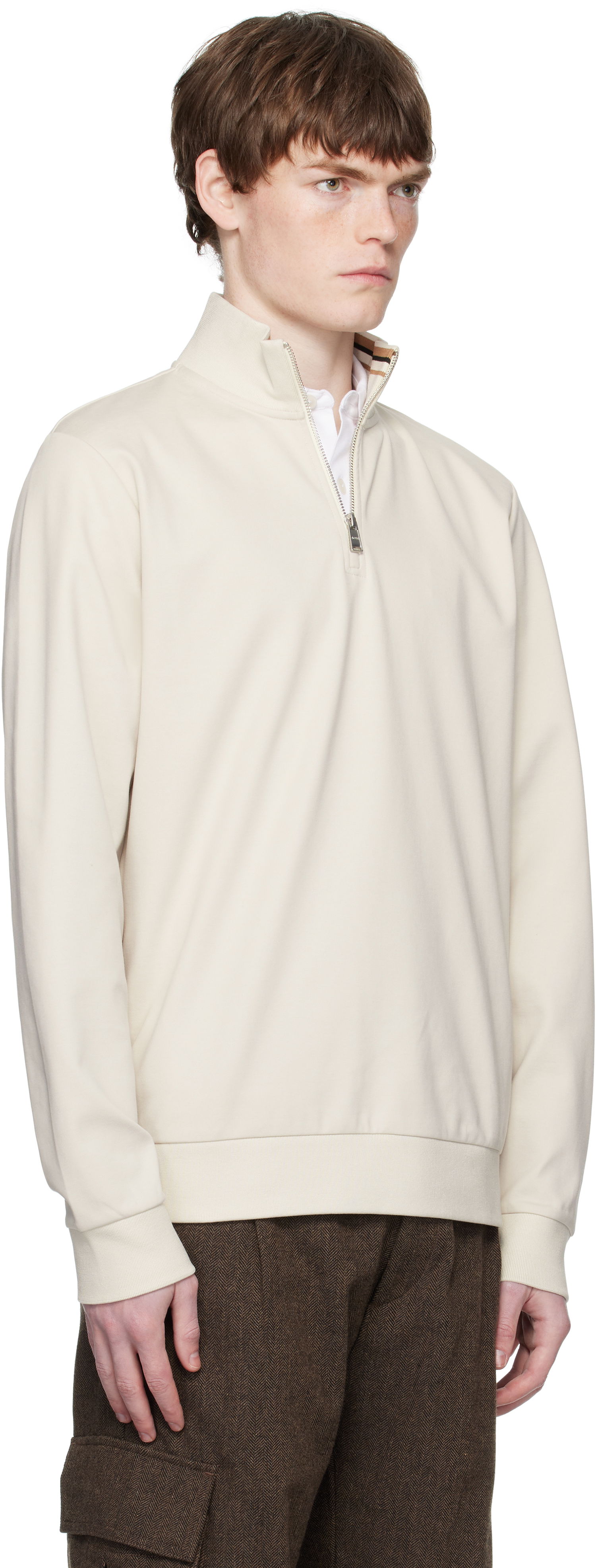 Sweatshirt BOSS Cotton Blend Zip Neck Sweatshirt Sort | 50543887, 1