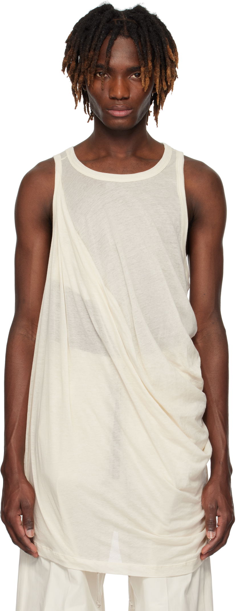 Tanktop Rick Owens Rick Owens Hollywood Anthem Draped Tank Top Hvid | RU01E5152 UC