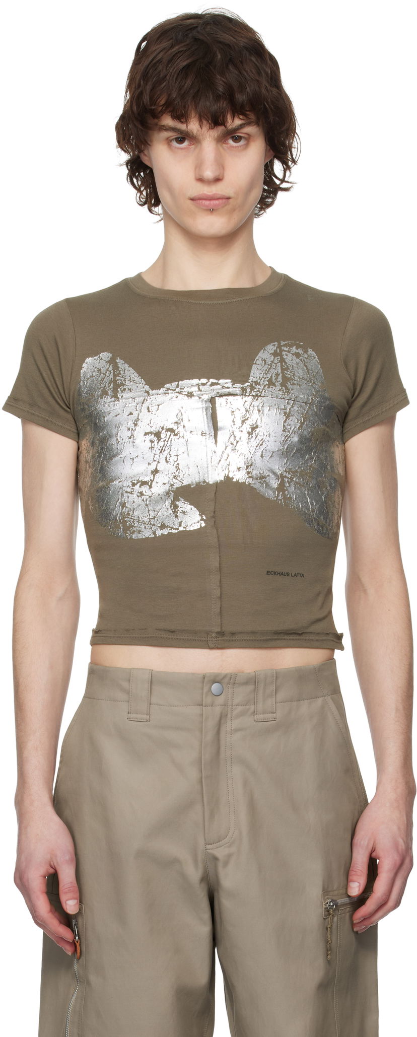 Crop top Eckhaus Latta Eckhaus Latta Lapped Baby T-Shirt Grøn | 303-EL-PS25-R - REFLECTOR