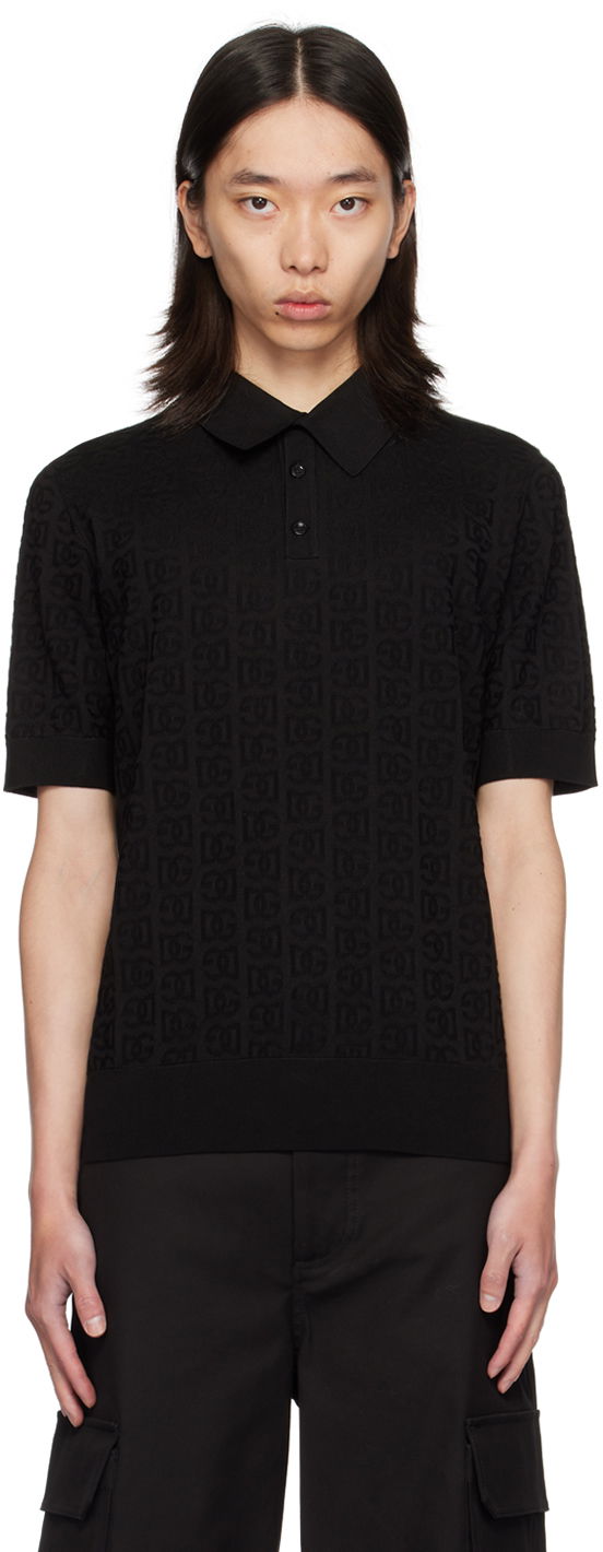 Polo skjorte Dolce & Gabbana Dolce&Gabbana Logo Jacquard Polo Sort | GXZ15TJBSKE