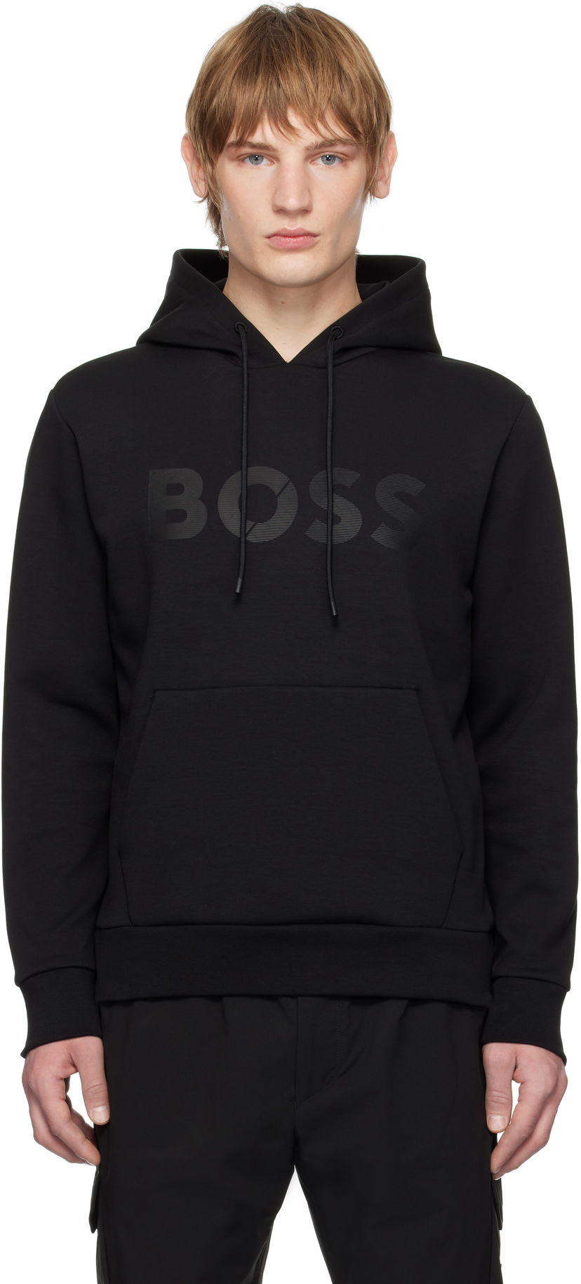 Sweatshirt BOSS Bonded-Logo Black Hoodie Sort | 50535116
