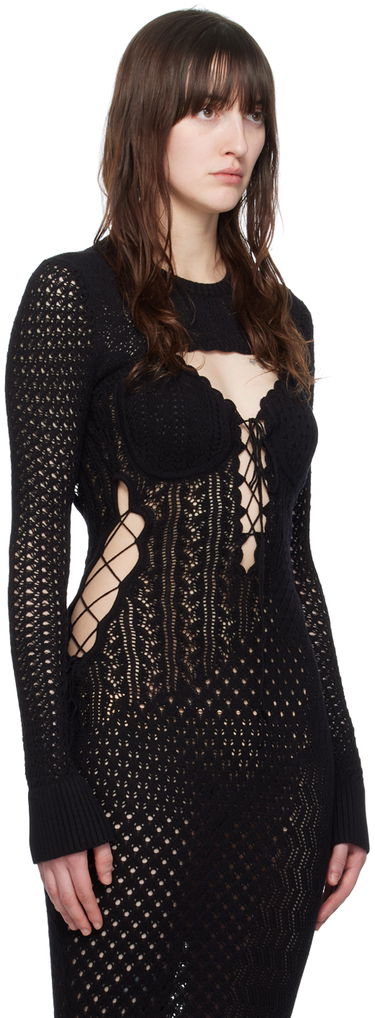 Kjole GUIZIO Guizio Micro Crop Open Knit Sweater Sort | S24710S035, 1