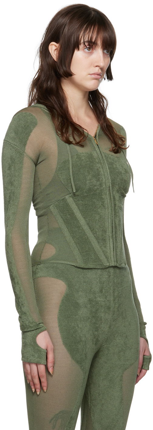 Sweatshirt Dion Lee Paneled Zip-Up Hoodie Grøn | C7075P22, 1