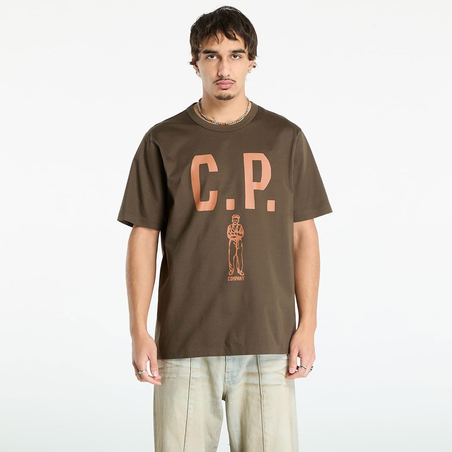 T-shirt C.P. Company Mercerized 30/2 Jersey Twisted Short Sleeve Logo T-Shirt Ivy Green Grøn | 19CMTS112A110301W-683, 0