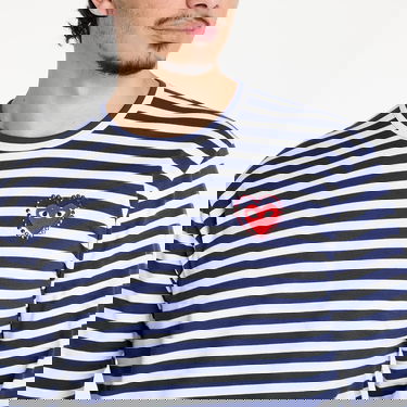 T-shirt Comme des Garçons Comme des Garçons PLAY Stripe Emblem Long Sleeve Tee Mørkeblå | AX-T806 NAVYxWHITE, 4