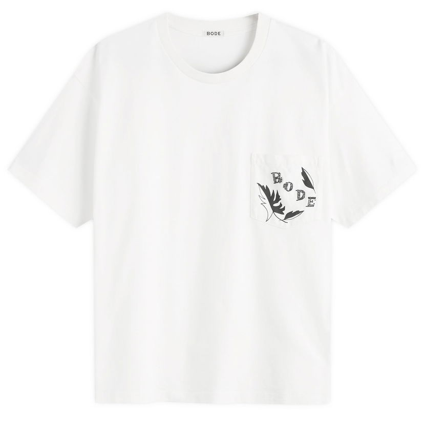 T-shirt Bode Bode Beaded Leaf Pocket T-Shirt, Size Large Hvid | MRF25CS020