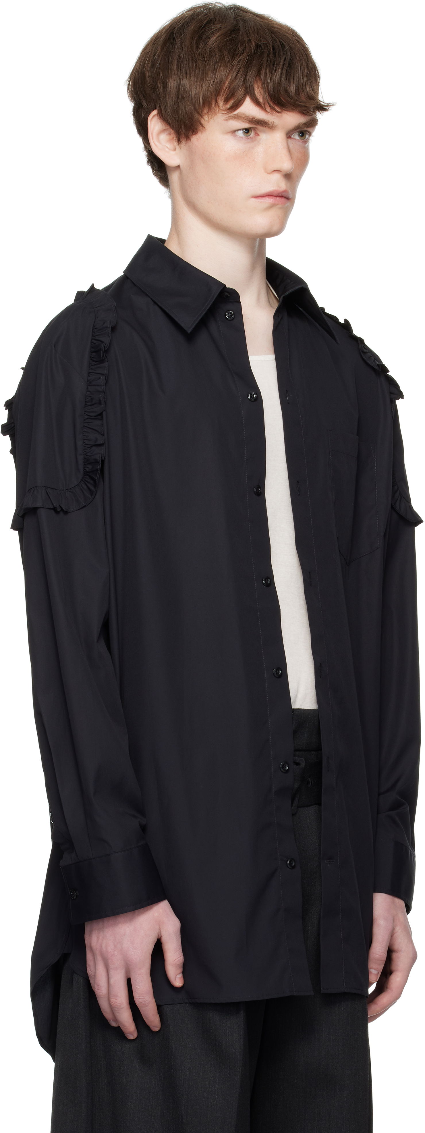 Skjorte Simone Rocha Simone Rocha Ruffle Shoulder Patch Tunic Shirt Sort | 5383 1025, 1