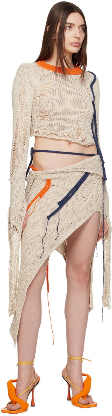 Nederdel Ottolinger Ottolinger Distressed Knit Top Beige | 705101, 3