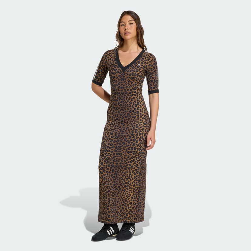 Kjole adidas Performance Leopard Print Maxi Dress with V-Neck Brun | JW2773