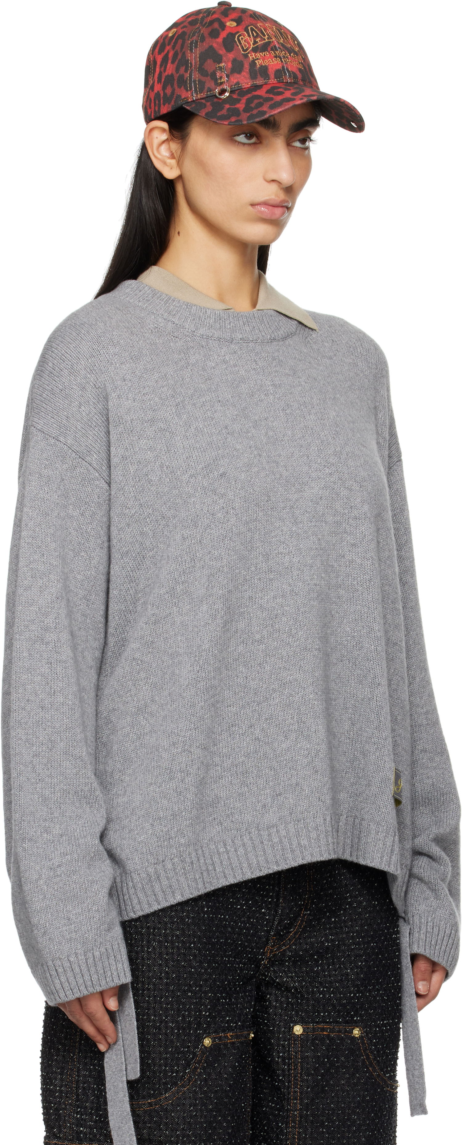 Sweater GANNI GANNI Future Mixed Wool Oversized Sweater Grå | K2488, 1