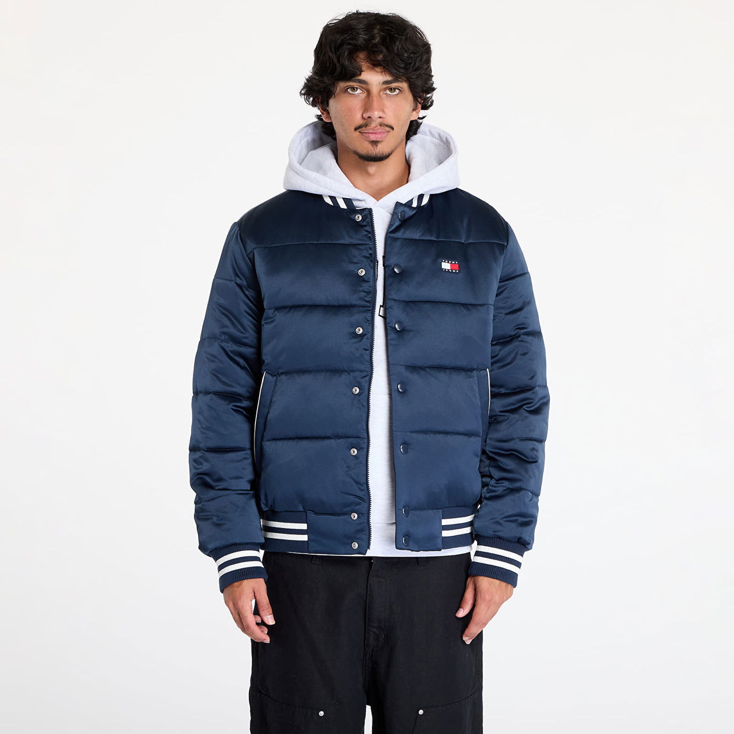 Puffer jakke Tommy Hilfiger Satin Puffer Jacket Blue Mørkeblå | DM0DM20468 C1G, 0