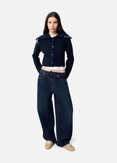 Sweater AXEL ARIGATO Celine Cropped Ribbed Knit Cardigan Mørkeblå | A3359001, 4