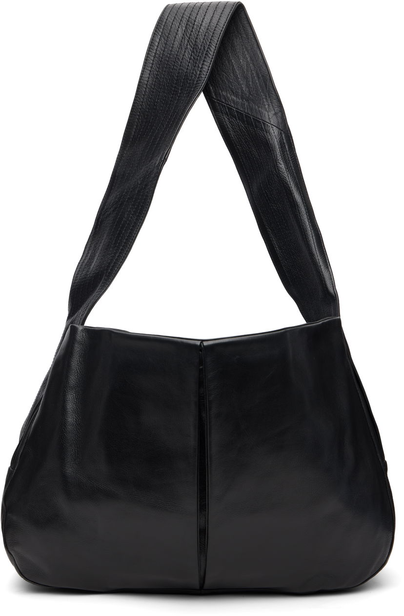 Skuldertaske sage NATION Box Pleat Leather Bag Sort | S134 BOX PLEAT BAG LEATHER BLA