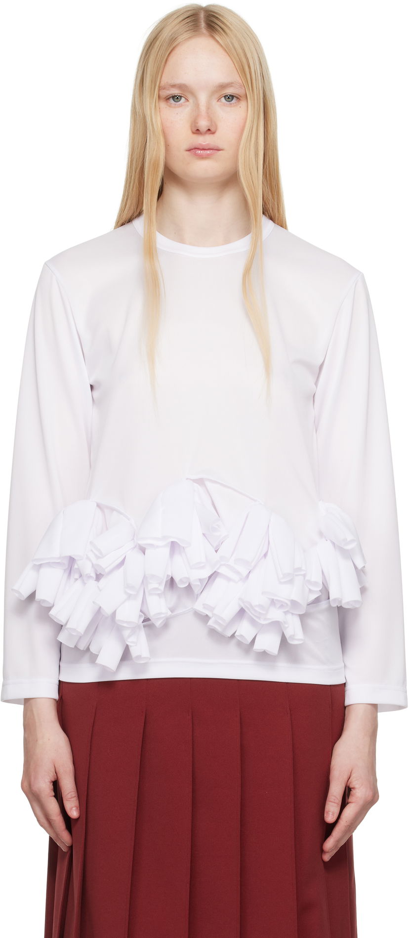 T-shirt Comme des Garçons Comme des Garçons Ruffle Detail Long Sleeve T-Shirt Hvid | RO-T002-S25