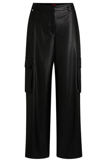 Cargo bukser BOSS Loose Fit Faux Leather Cargo Trousers Sort | 50534209, 0