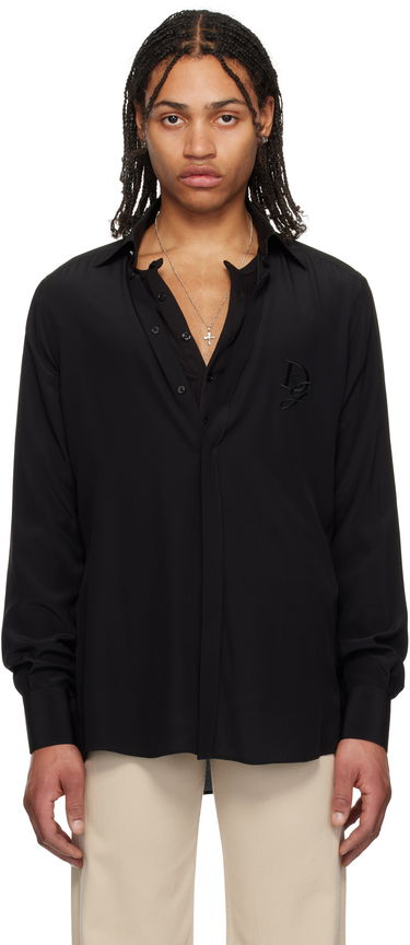 Skjorte Dolce & Gabbana Dolce&Gabbana Silk Logo Embroidered Shirt Sort | G5MO1ZFU1UQ, 0