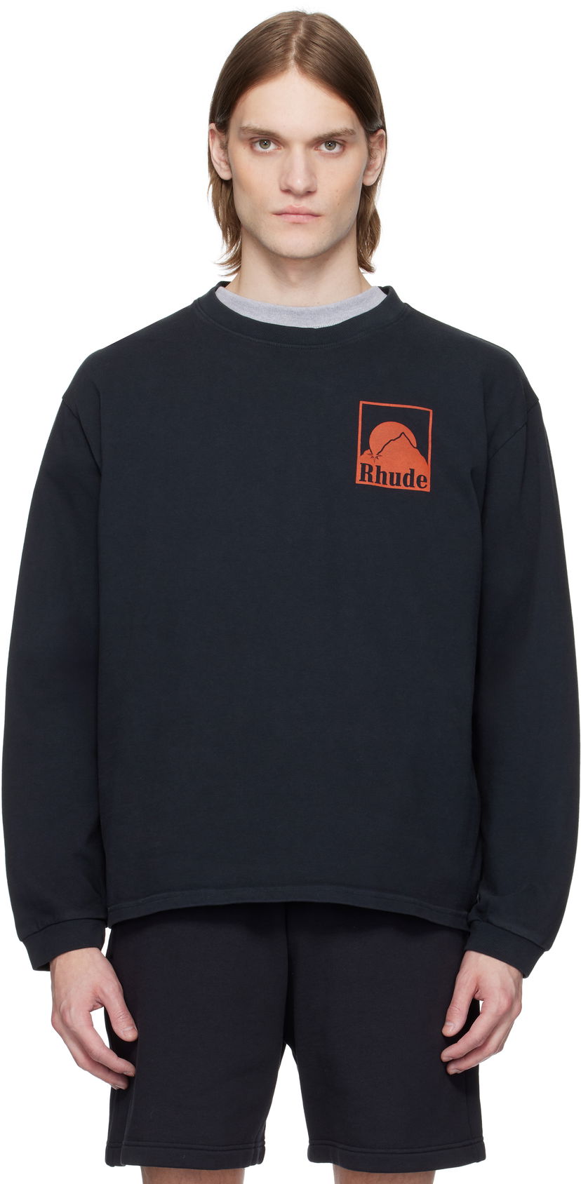 Sweater Rhude Rhude Moonlight Badge Long Sleeve T-Shirt Sort | RHSS25TT16012