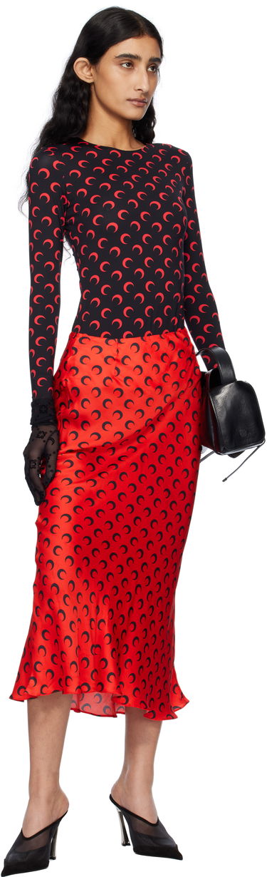 Nederdel Marine Serre Marine Serre Moon Print Satin Midi Skirt Rød | WSK070A CWOV0060, 3