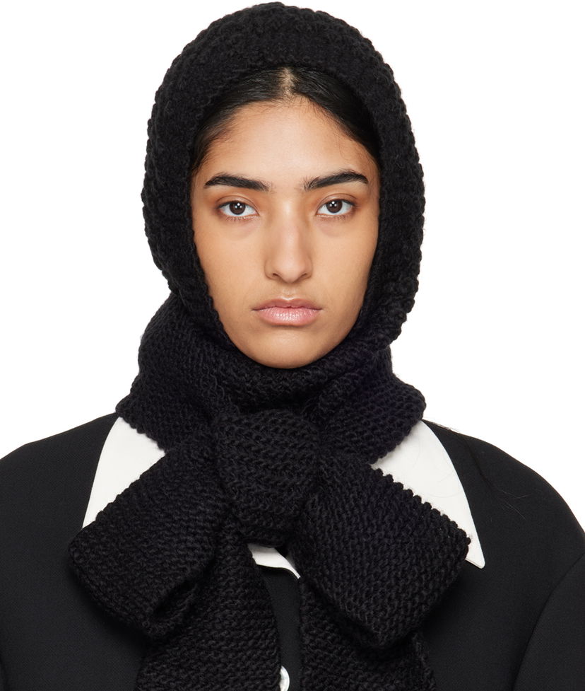 Tørklæde SHUSHU/TONG SHUSHU/TONG Knit Bowknot Hooded Scarf Sort | MWDCAC05 ACR001