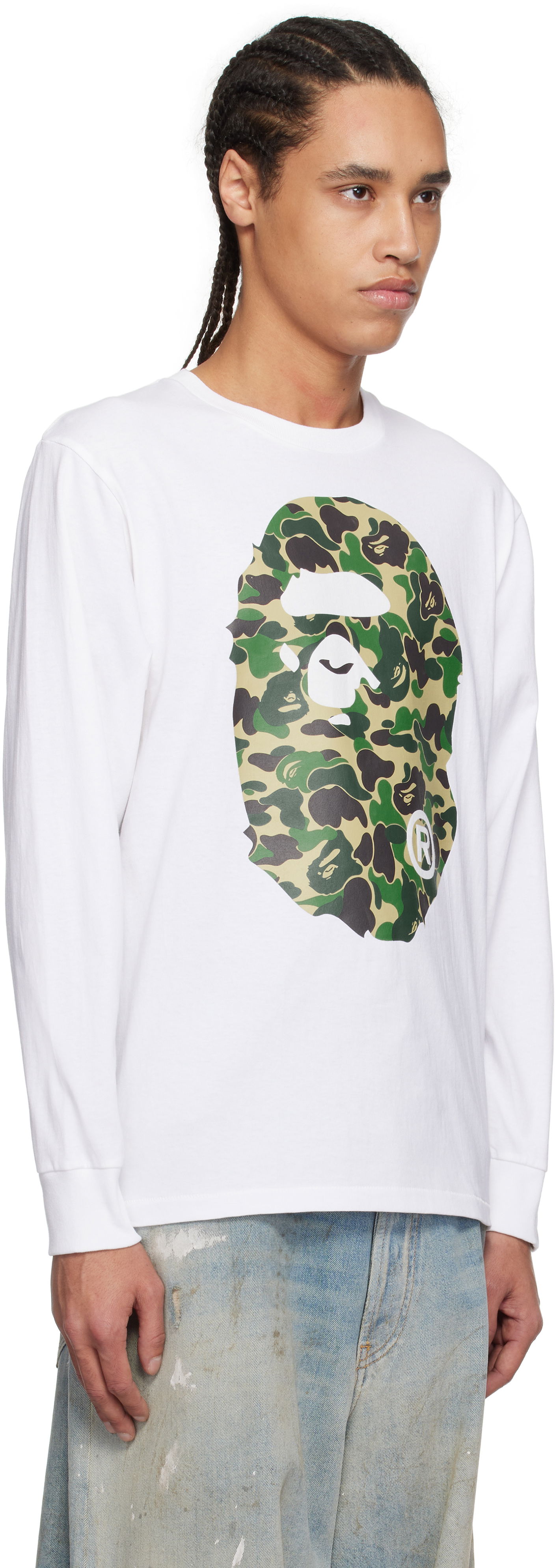 T-shirt BAPE A Bathing Ape ABC Camo Big Ape Head Long Sleeve T-Shirt Hvid | 001LTL301015M, 1