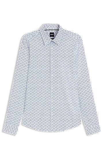 Skjorte BOSS Slim Fit Performance-Stretch Printed Shirt Hvid | 50545270