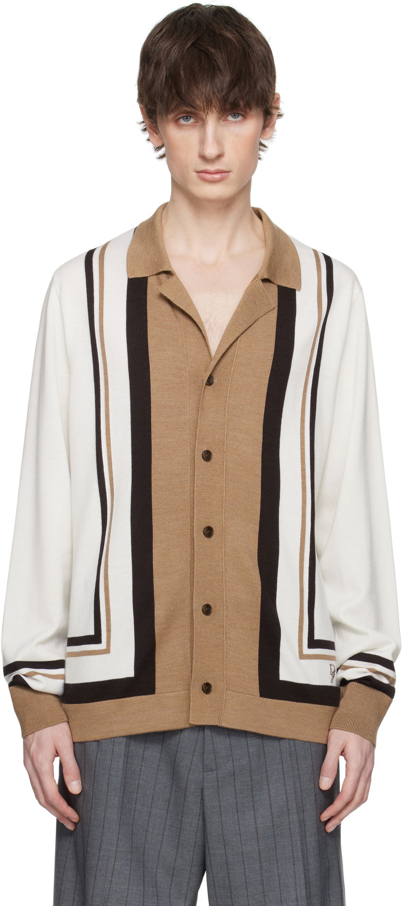 Sweater Dolce & Gabbana Dolce&Gabbana Wool DG Embroidery Cardigan Brun | GXV35ZJFMDU