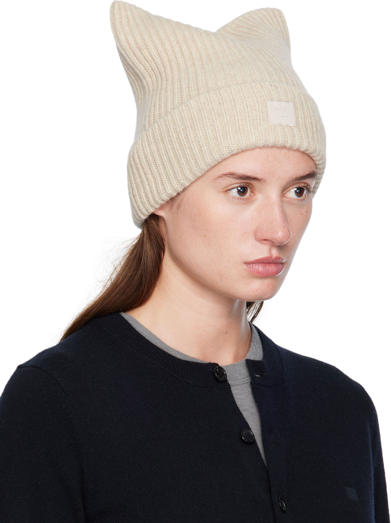 Beanie Acne Studios Acne Studios Square Face Logo Beanie Beige | C40426-, 1