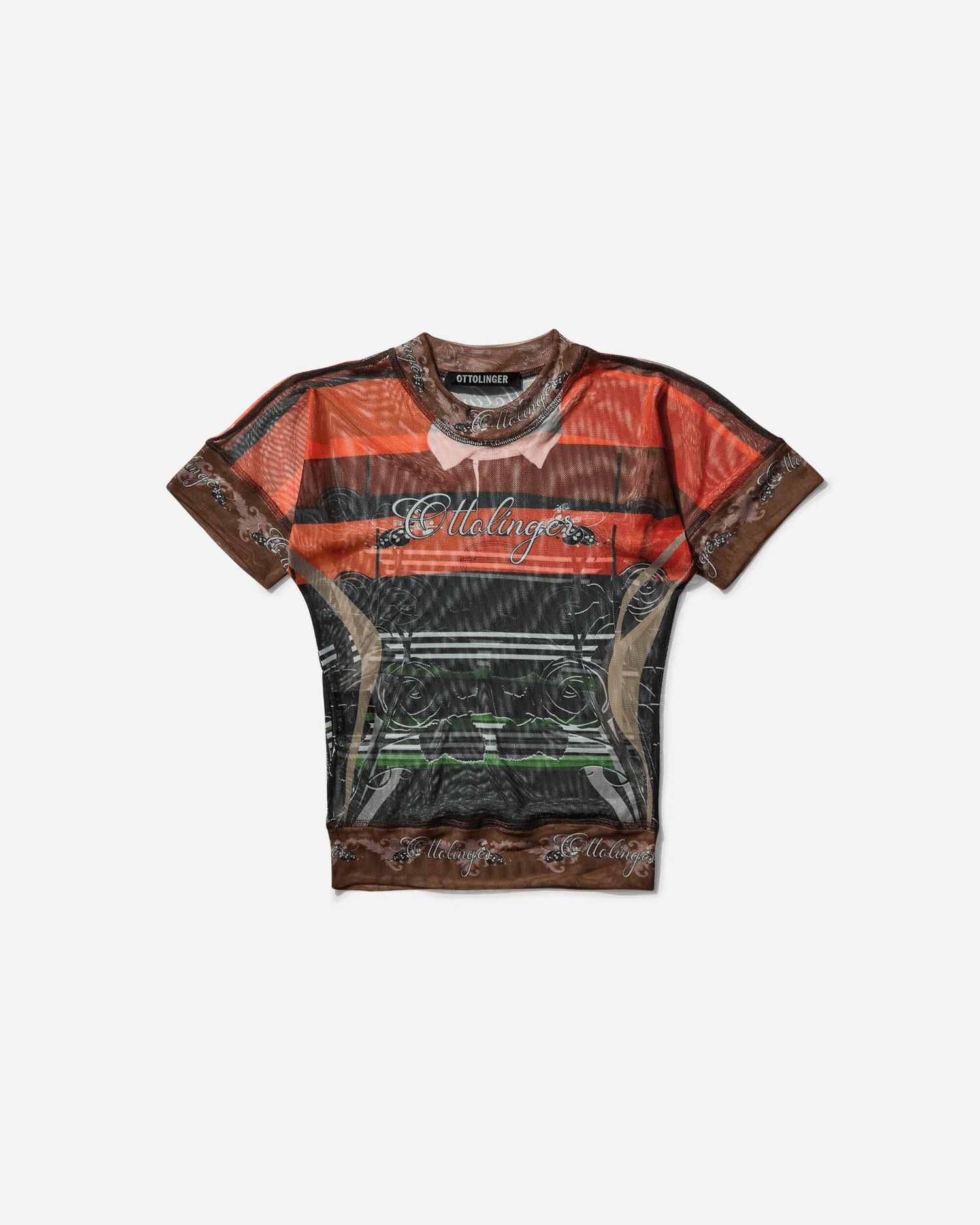 Crop top Ottolinger Ottolinger Mesh Polo Print T-Shirt Brun | 101-100401-01 PRIBLK, 0