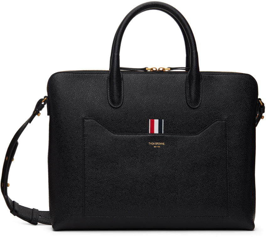 Håndtaske Thom Browne Thom Browne Pebble Grain Briefcase Sort | MAG444A-00198, 0