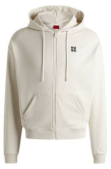 Sweatshirt BOSS HUGO Zip-Up Hoodie with Stacked Logo Hvid | 50535240