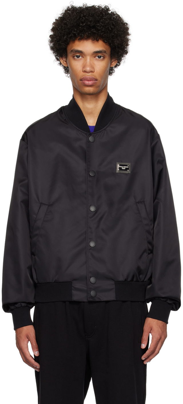 Bomberjakke Dolce & Gabbana Black Plaque Bomber Jacket Sort | G9ZO1TG7F2K, 0