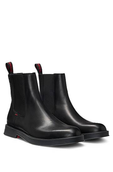 Tøj BOSS Leather Chelsea Boots with Stacked Logo Sort | 50548489, 0