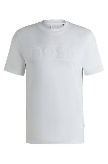 T-shirt BOSS BOSS Cotton-Jersey T-Shirt with Embossed Logo Hvid | 50536796, 0