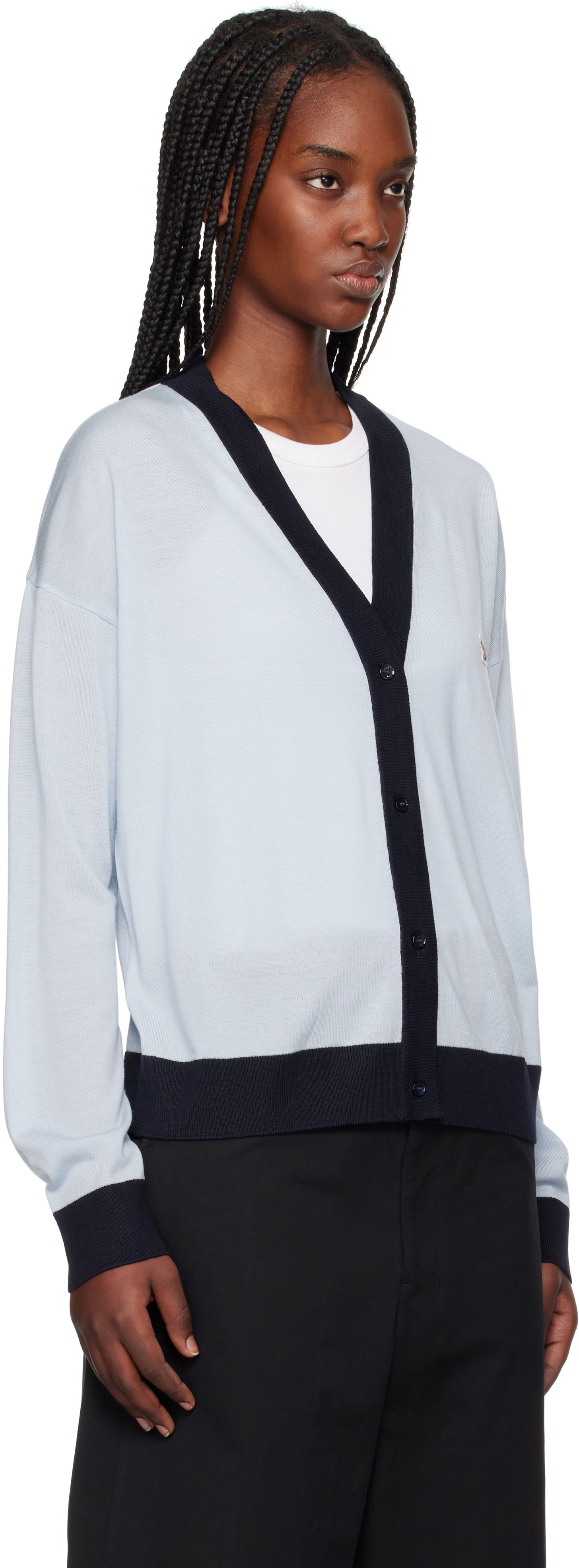 Sweater MAISON KITSUNÉ Maison Kitsuné Bi-Color Comfort Cardigan with Fox Patch Blå | OW00516KT1136, 1