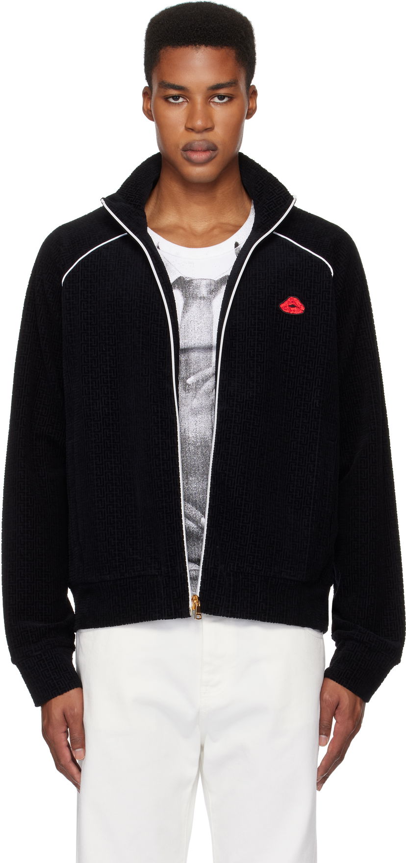 Jakke Balmain Monogram Kiss Track Jacket Sort | DH0TF430JI39