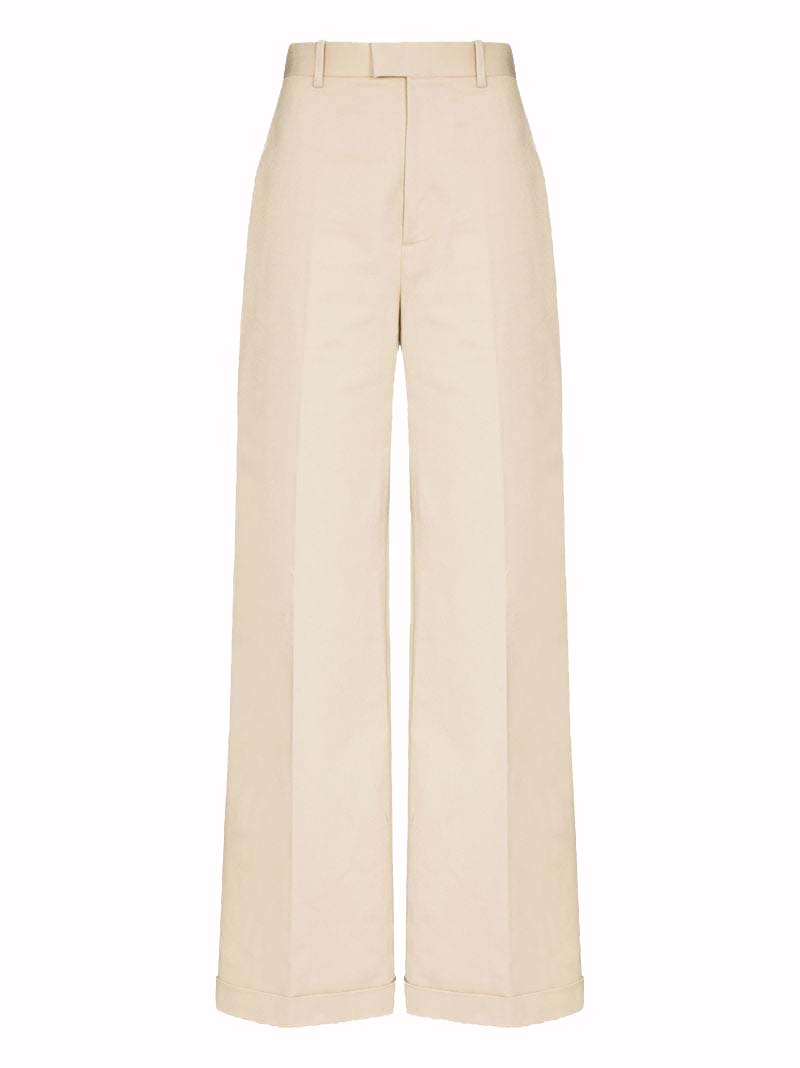 Bukser Bottega Veneta Wide Leg Trousers With Turn-Up Cuffs Beige | 644546VF4T09733