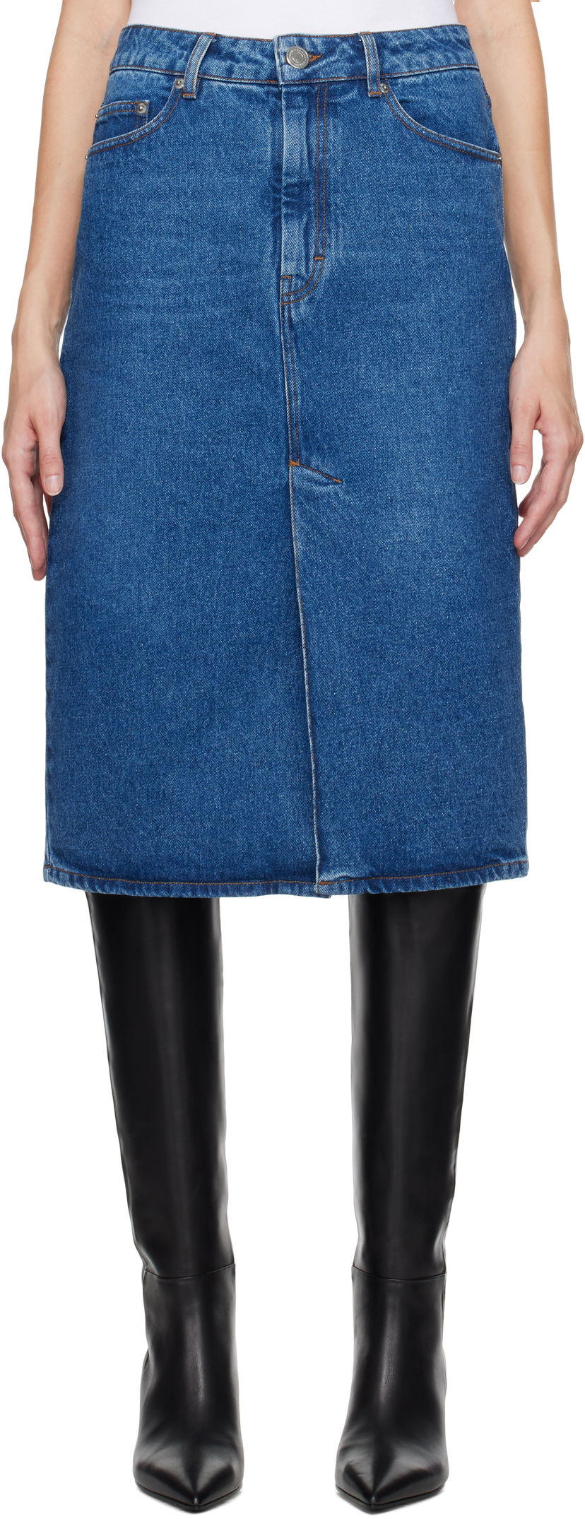 Nederdel AMI Pencil Denim Midi Skirt Blå | FSK235.DE0031