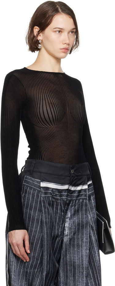 Krop Jean Paul Gaultier Jean Paul Gaultier 'The Morphing Pinstripes' Sheer Bodysuit Sort | 24/31-F-BD055-T570-0000, 1