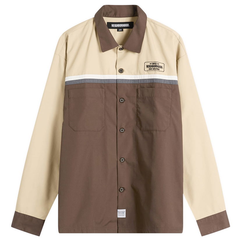 Skjorte Neighborhood Long-Sleeve Classic Work Bicolor Shirt with Chest Stripe and Pockets Flerfarvet | 252TSNH-SHM02-BRN