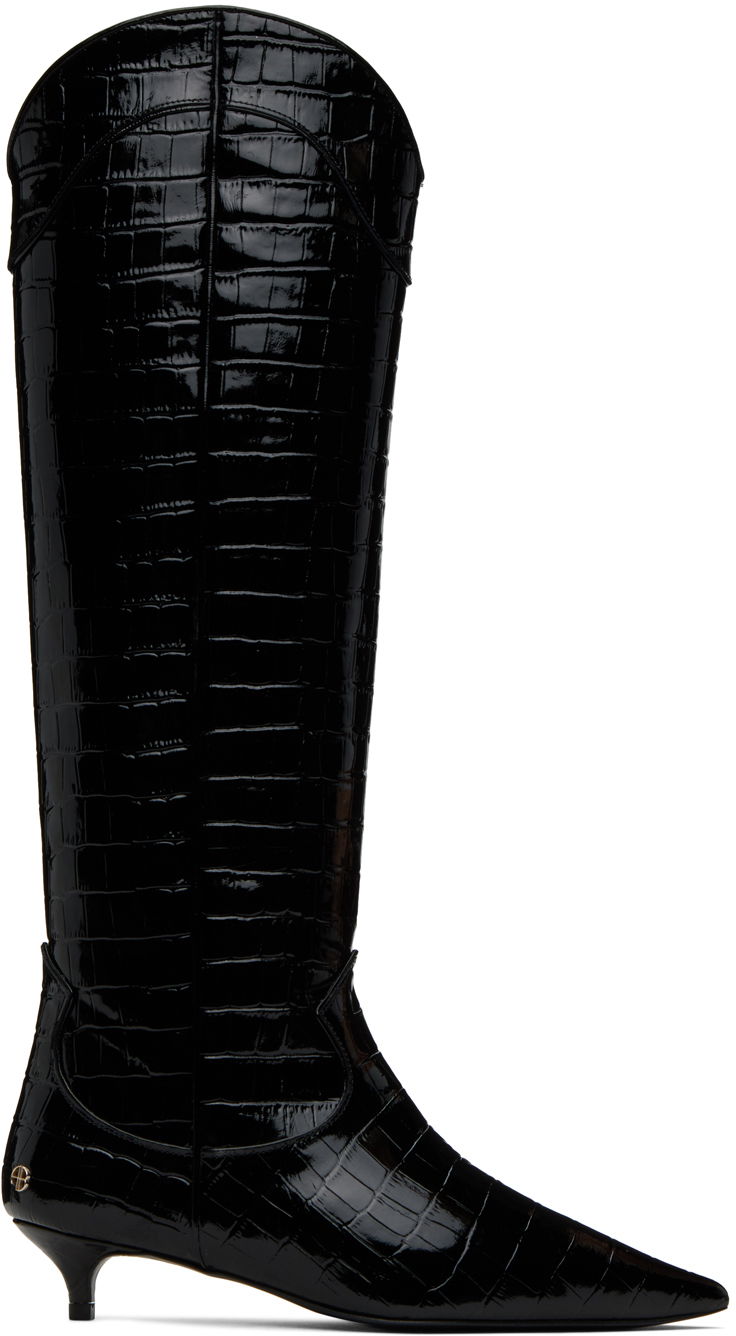 Skopleje Anine Bing ANINE BING Rae Croc-Embossed Kitten Heel Boots Sort | A-14-5144-010